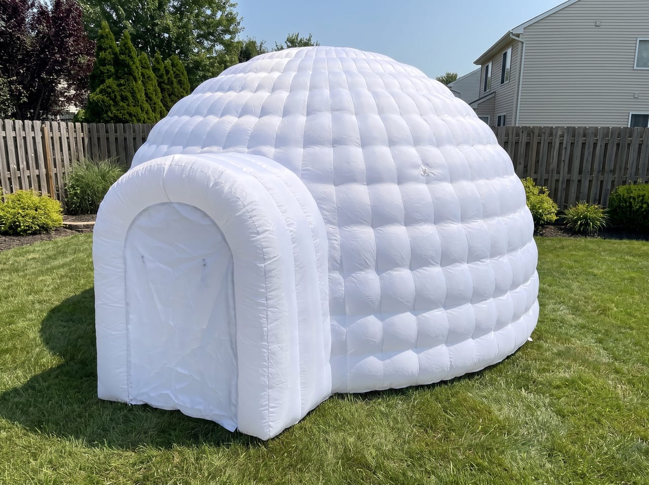 The Polar Igloo Bouncer set up in a backyard